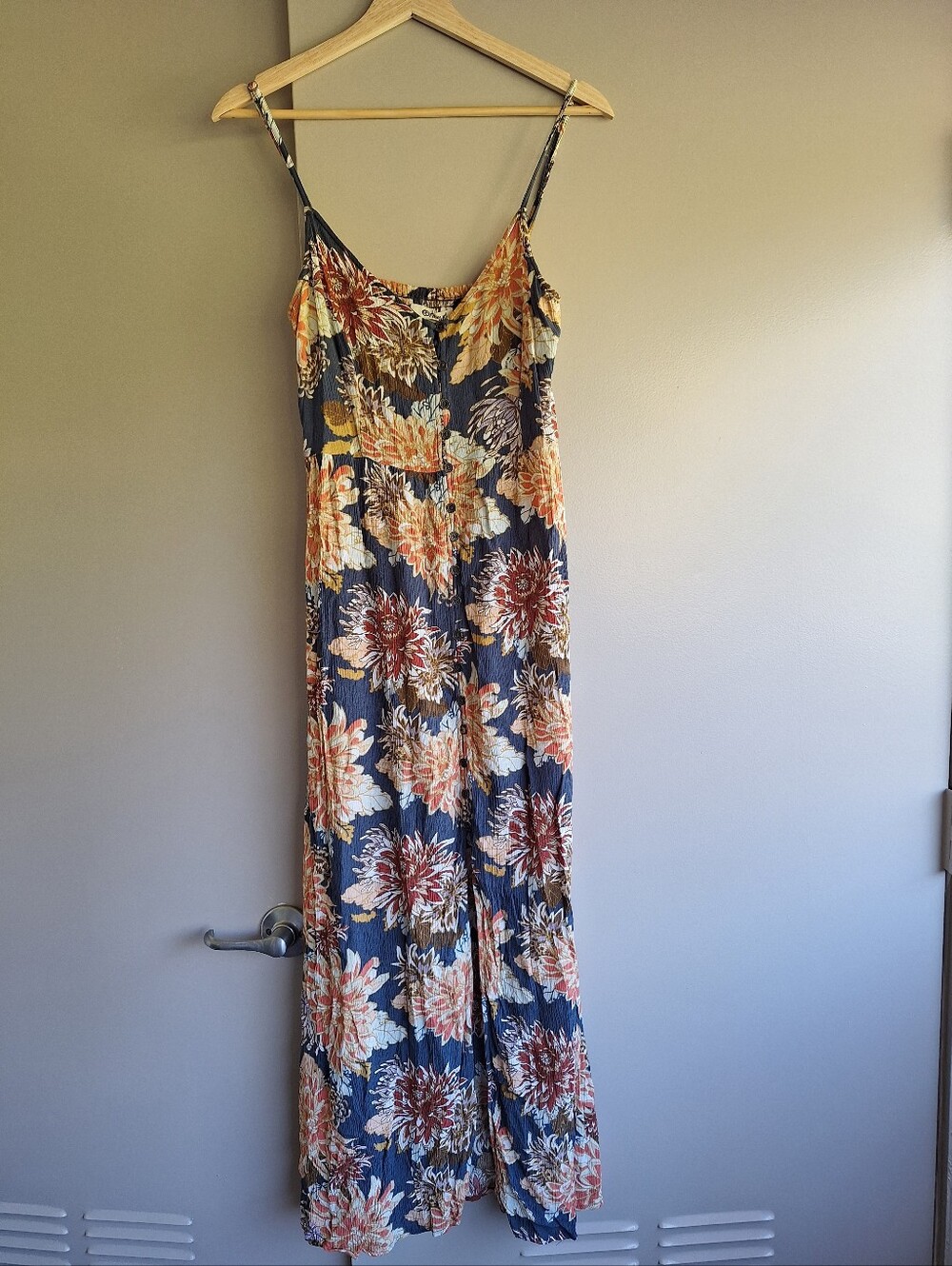 Rip Curl Floral Button Front Smocked Maxi Dress Size M Made in India🌺
